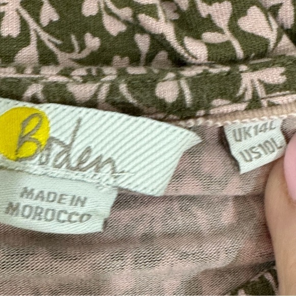 Boden Flutter Sleeve Dress Olive Green and Light Pink Floral Vine Pattern - Picture 5 of 7